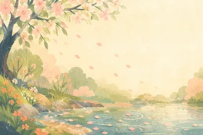 Soft Pink Cherry Blossom Pond Background