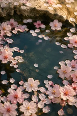 Soft Pink Cherry Blossoms on Garden Pond
