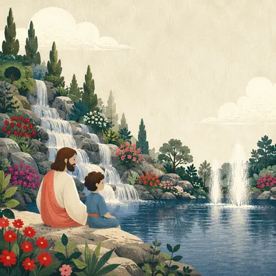 Spring Garden Pond Border Background