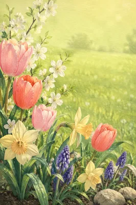 Spring Floral Garden Border Background
