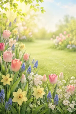 Fresh Spring Flower Garden Border Background