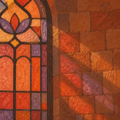 Warm Stained Glass and Brick Abstract
