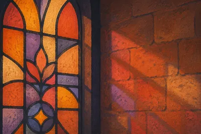 Colorful Stained Glass and Brick Background