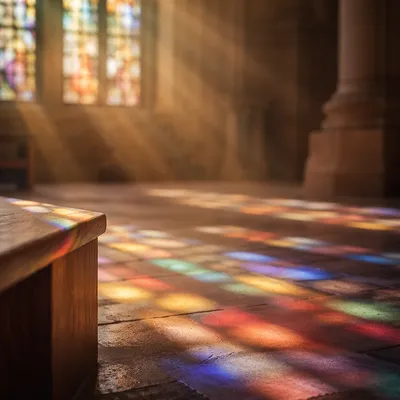 Colorful Stained Glass Light on Stone Floor