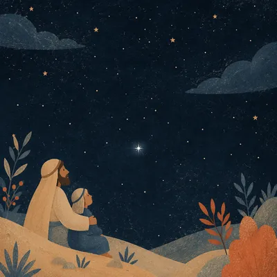 Starry Night Sky with Lone Bright Star
