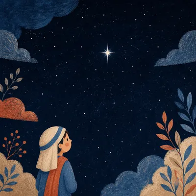 Starry Night Sky with One Bright Star