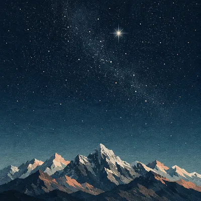 Bright Star Over Snowy Mountain Night