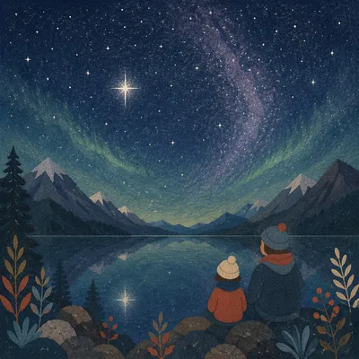 Bright Star Over Serene Alpine Lake