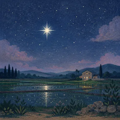 Bright Star Over Quiet Wetland Night