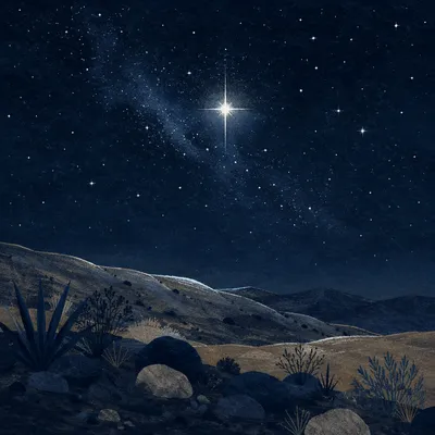 Bright Star Over Quiet Desert Hillside