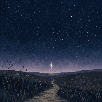 Bright Star Over Quiet Midnight Countryside