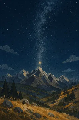 Bright Star Over Alpine Night Valley