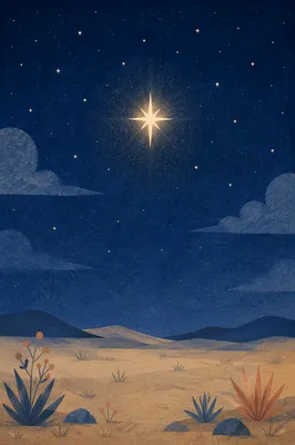 Starry Desert Night with Single Bright Star