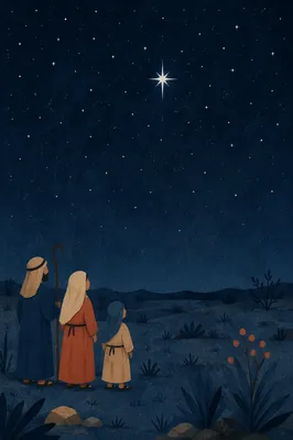 Bright Star Over Desert Night Sky