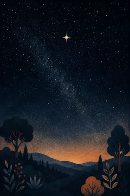 Single Bright Star Over Quiet Night Horizon
