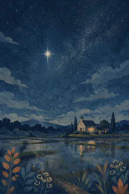 Bright Star Over Quiet Rural Wetland