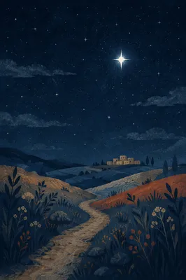 Bright Star Over Quiet Midnight Hillside