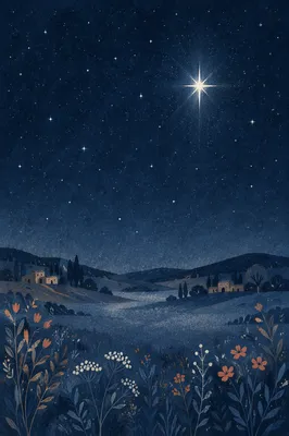 Bright Star Over Serene Night Meadow