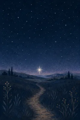 Bright Star Over Midnight Countryside