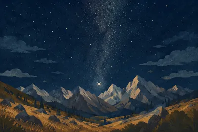 Bright Star Over Alpine Night Valley