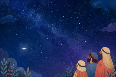 Starry Night Sky With Bright Guiding Star