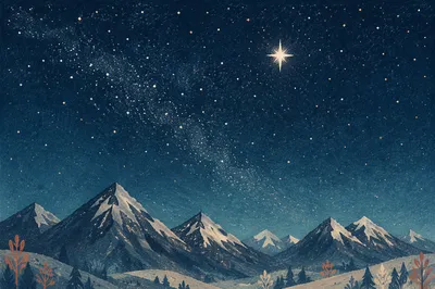 Bright Star Over Quiet Mountain Night