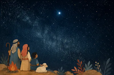 Starry Night Sky with Bright Guiding Star