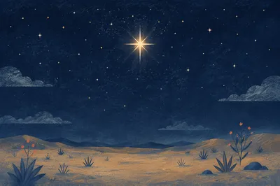 Starry Desert Night with Guiding Star