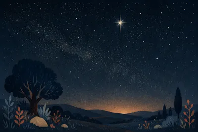 Single Bright Star Over Quiet Night Hills