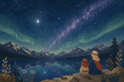 Bright Star Over Alpine Night Lake