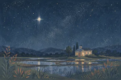Bright Star Over Quiet Rural Wetland