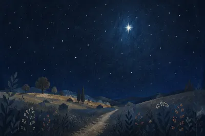 Bright Star Over Quiet Night Hillside