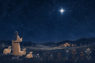 Bright Star Over Peaceful Night Meadow