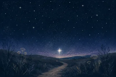 Bright Star Over Midnight Countryside