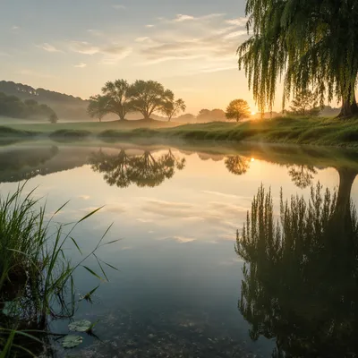 Still Waters Reflection at Dawn Background