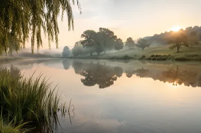 Still Waters Reflection at Dawn Background
