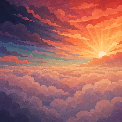 Dramatic Orange Purple Sunrise Above Clouds