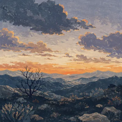 Dramatic Sunrise Clouds Over Mountain Ridge