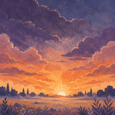 Dramatic Sunrise Clouds Over Quiet Countryside