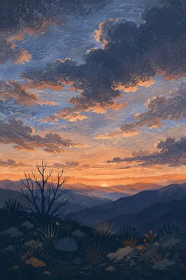Dramatic Sunrise Clouds Over Mountain Ridge