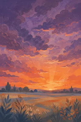 Dramatic Sunrise Clouds Over Quiet Countryside