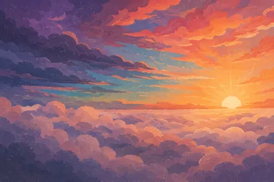 Dramatic Orange Purple Sunrise Above Clouds