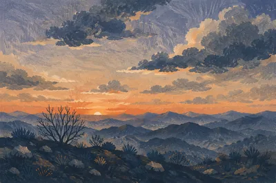 Dramatic Sunrise Clouds Over Mountain Ridge
