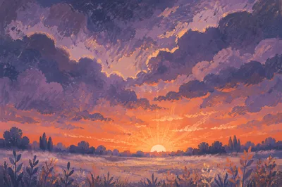 Dramatic Sunrise Clouds Over Quiet Countryside