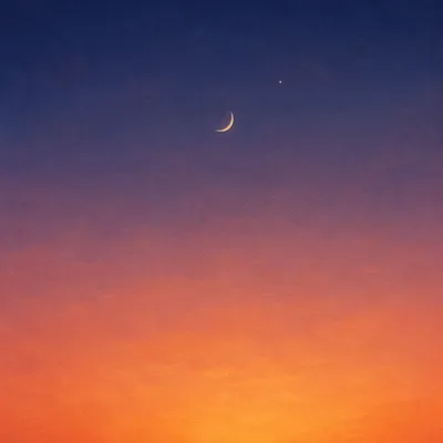 Serene Sunset Gradient Sky with Crescent Moon