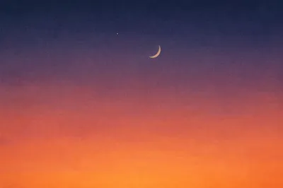 Twilight Sunset Gradient Sky with Crescent Moon