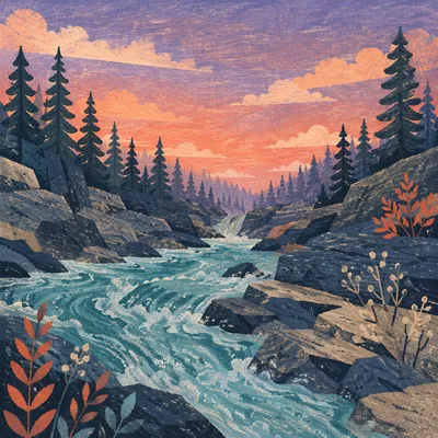 Sunset River Gorge with Purple Clouds
