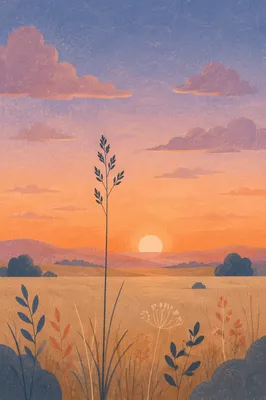 Sunset Field Gradient with Wild Grass
