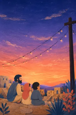 Sunset Sky With Glowing String Lights