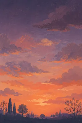 Amber Purple Sunset Sky with Quiet Clouds